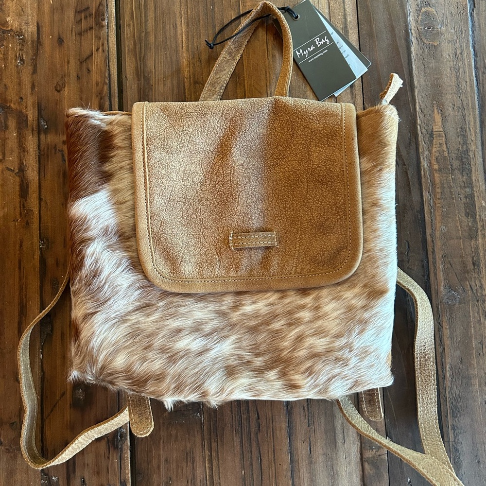Myra Bag Brown Leather and Fur Backpack